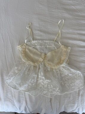 Zara Cream Lace Ruffle Babydoll Tank